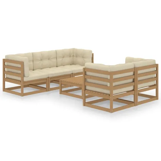 Conjunto Lounge de Jardim com Almofadões Pinho Maciço (6 pcs)