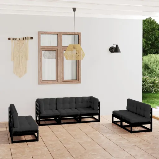 Conjunto Lounge de Jardim c/ Almofadões Pinho Maciço (7 pcs)