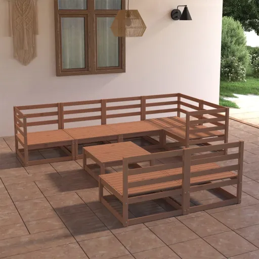 Conjunto Lounge de Jardim Pinho Maciço Castanho Mel (8 pcs)