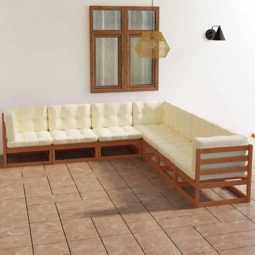 Conjunto Lounge de Jardim c/ Almofadões Pinho Maciço (7 pcs)