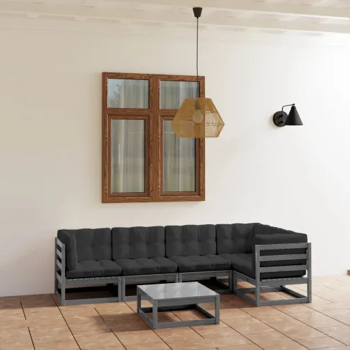 Conjunto Lounge de Jardim c/ Almofadões Pinho Maciço (6 pcs)