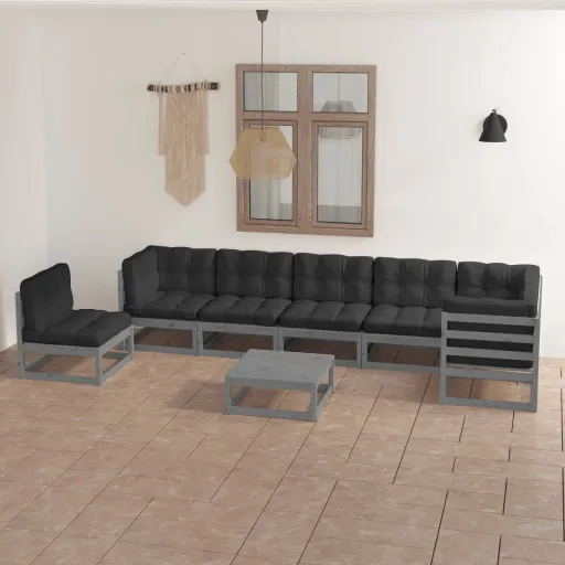 Conjunto Lounge de Jardim c/ Almofadões Pinho Maciço (8 pcs)