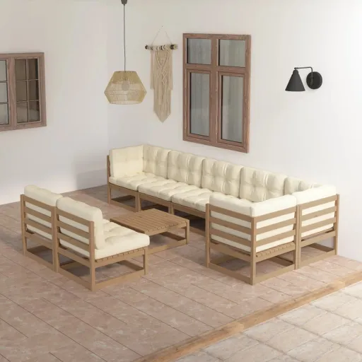 Conjunto Lounge de Jardim c/ Almofadões Pinho Maciço (9 pcs)