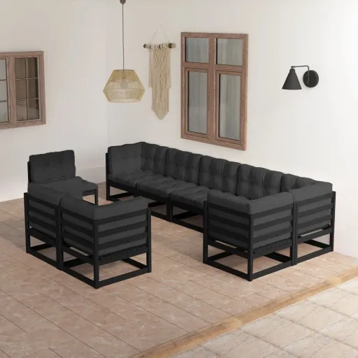 Conjunto Lounge de Jardim c/ Almofadões Pinho Maciço (9 pcs)