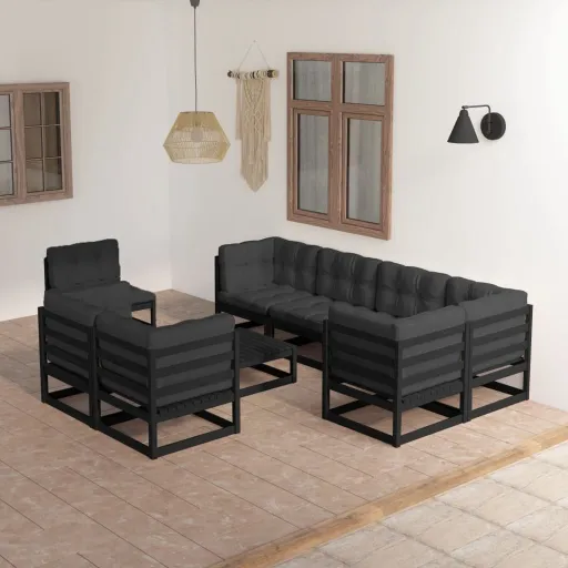 Conjunto Lounge de Jardim c/ Almofadões Pinho Maciço (9 pcs)