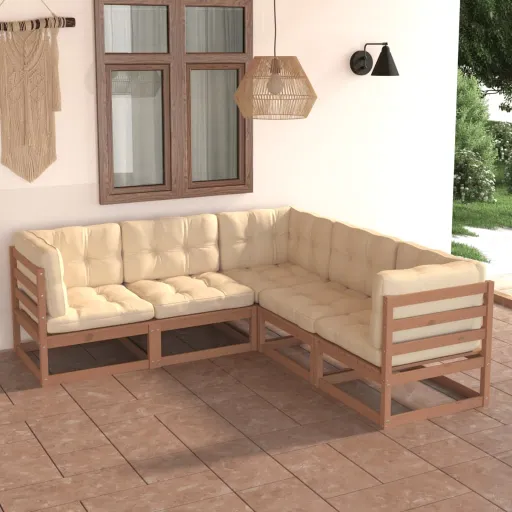 Conjunto Lounge de Jardim c/ Almofadões Pinho Maciço (5 pcs)