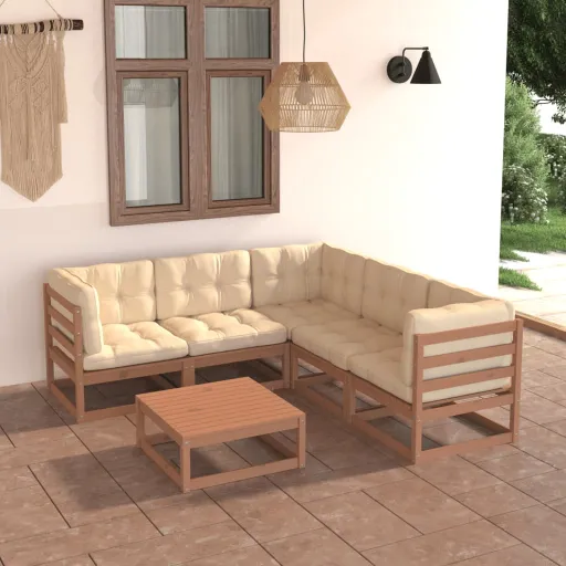 Conjunto Lounge de Jardim c/ Almofadões Pinho Maciço (6 pcs)