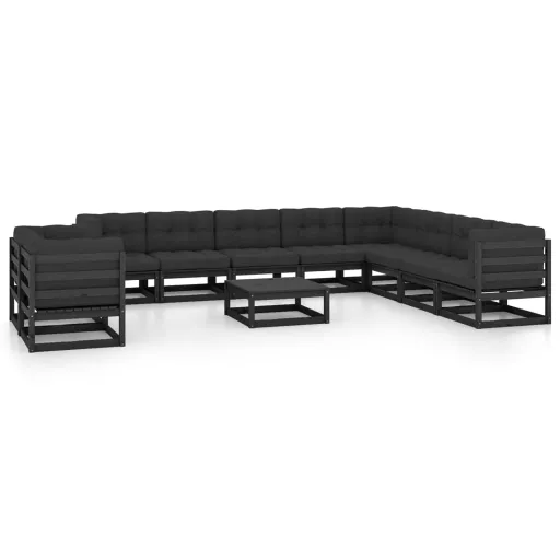 Conjunto Longue Jardim c/ Almofadões Pinho Maciço Preto (11 pcs)