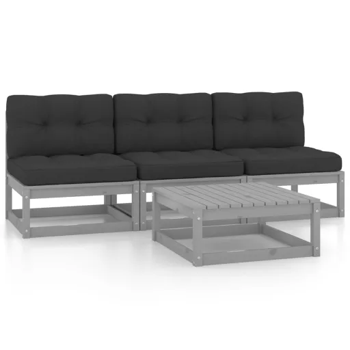 Conjunto Lounge de Jardim c/ Almofadões Pinho Maciço (4 pcs)