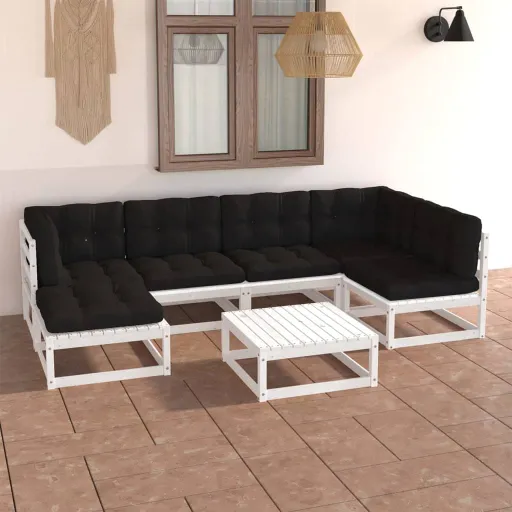 Conjunto Lounge de Jardim c/ Almofadões Pinho Maciço (7 pcs)