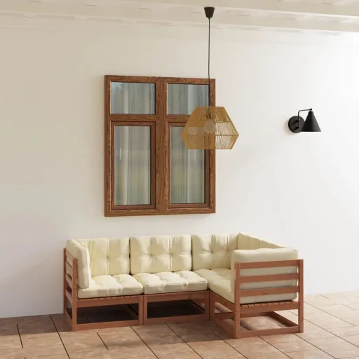 Conjunto Lounge de Jardim c/ Almofadões Pinho Maciço (4 pcs)