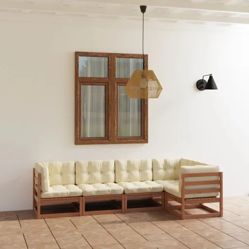 Conjunto Lounge de Jardim com Almofadões Pinho Maciço (5 pcs)