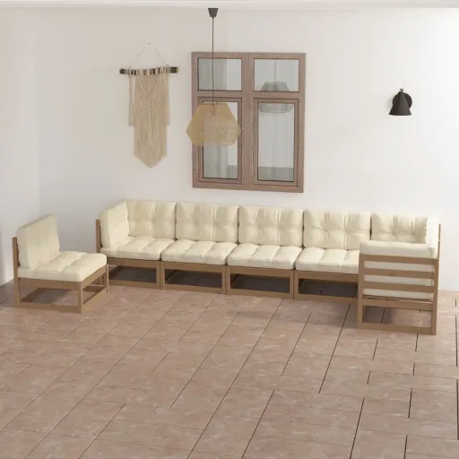 Conjunto Lounge de Jardim c/ Almofadões Pinho Maciço (7 pcs)