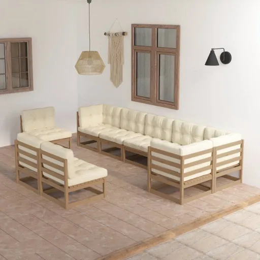 Conjunto Lounge de Jardim c/ Almofadões Pinho Maciço (9 pcs)