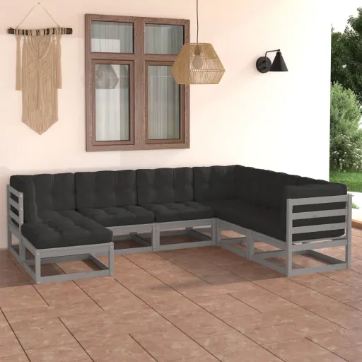 Conjunto Lounge de Jardim c/ Almofadões Pinho Maciço (7 pcs)