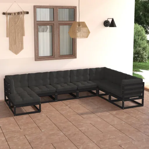 Conjunto Lounge de Jardim c/ Almofadões Pinho Maciço (8 pcs)