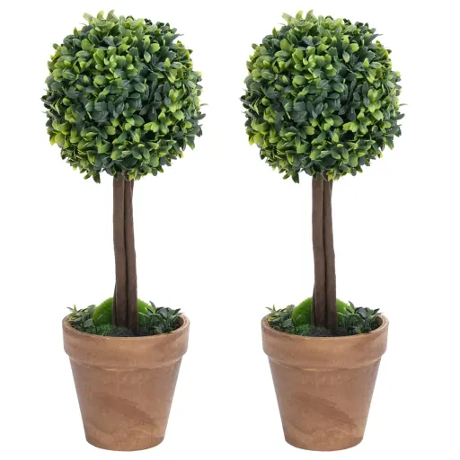 Plantas Bolas de Buxo Artificiais c/ Vasos   56 cm Verde (2 pcs)