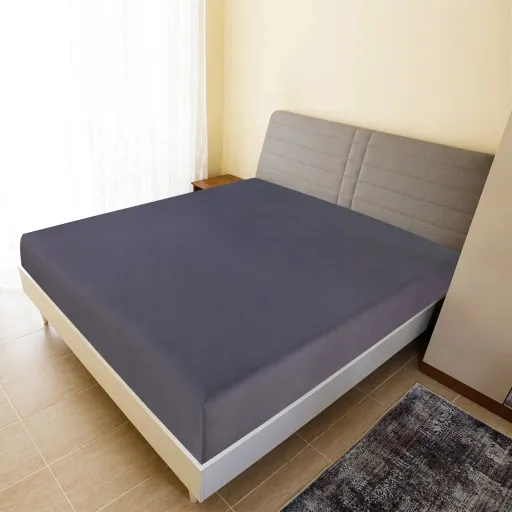 Lençol Ajustável 90x200 cm Algodão Jersey Antracite