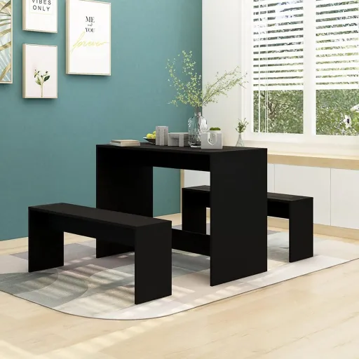 Conjunto de Jantar Derivados de Madeira Preto (3 pcs)