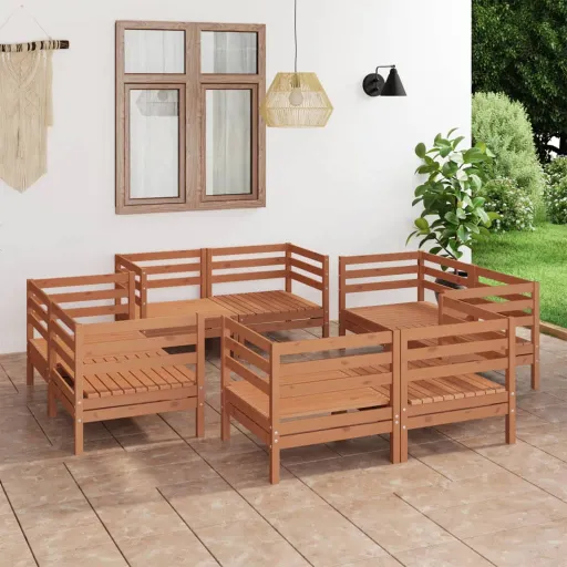 Conjunto Lounge de Jardim Pinho Maciço Castanho Mel (8 pcs)