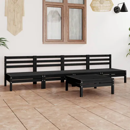 Conjunto Lounge de Jardim Pinho Maciço Preto (5 pcs)