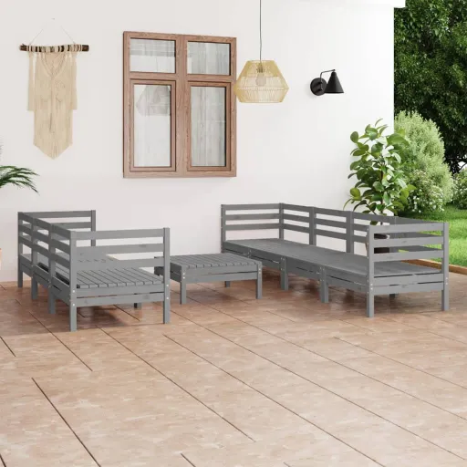 Conjunto Lounge de Jardim Pinho Maciço Cinzento (8 pcs)