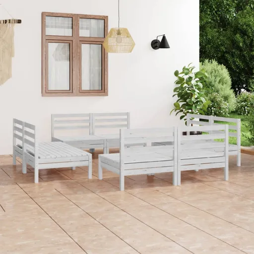 Conjunto Lounge de Jardim Pinho Maciço Branco (8 pcs)