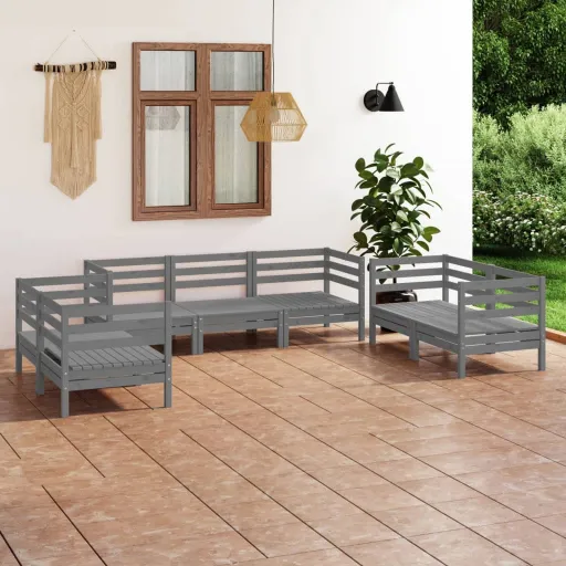 Conjunto Lounge de Jardim Pinho Maciço Cinzento (7 pcs)