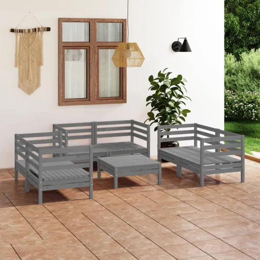 Conjunto Lounge de Jardim Pinho Maciço Cinzento (7 pcs)