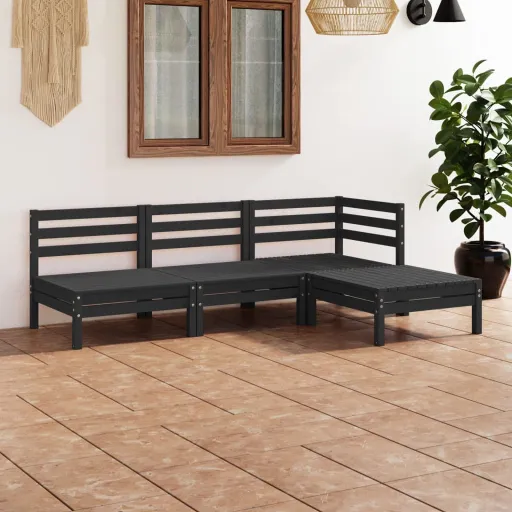 Conjunto Lounge de Jardim Pinho Maciço Preto (4 pcs)