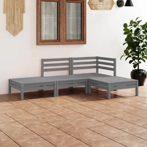 Conjunto Lounge de Jardim Pinho Maciço Cinzento (4 pcs)