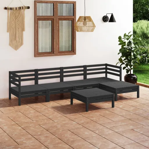 Conjunto Lounge de Jardim Pinho Maciço Preto (6 pcs)