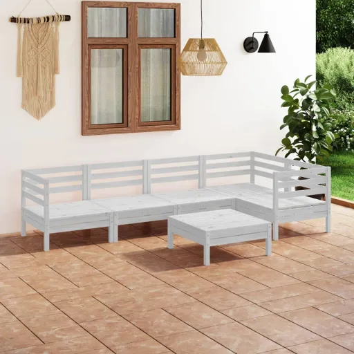 Conjunto Lounge de Jardim Pinho Maciço Branco (6 pcs)