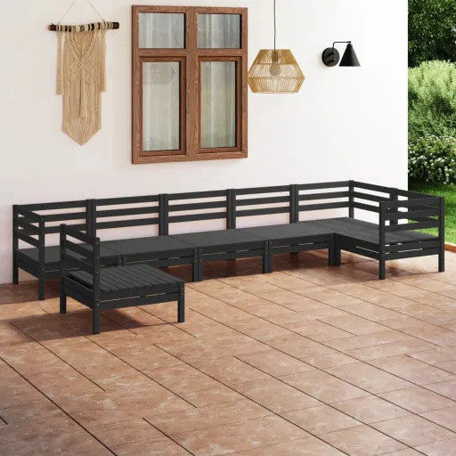 Conjunto Lounge de Jardim Pinho Maciço Preto (7 pcs)