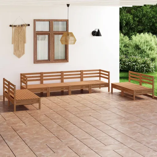 Conjunto Lounge de Jardim Pinho Maciço Castanho Mel (8 pcs)