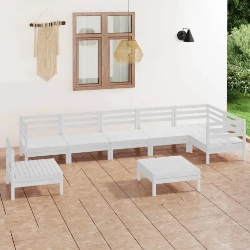 Conjunto Lounge de Jardim Pinho Maciço Branco (8 pcs)