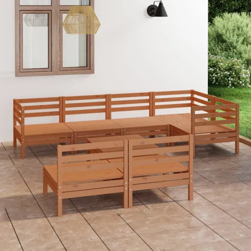 Conjunto Lounge de Jardim Pinho Maciço Castanho Mel (8 pcs)