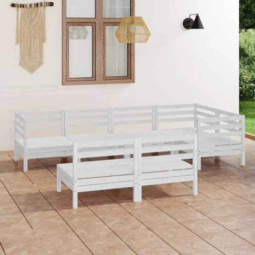 Conjunto Lounge de Jardim Pinho Maciço Branco (7 pcs)