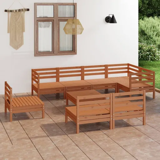 Conjunto Lounge de Jardim Pinho Maciço Castanho Mel (9 pcs)