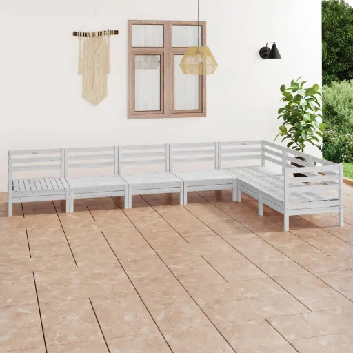 Conjunto Lounge de Jardim Pinho Maciço Branco (7 pcs)