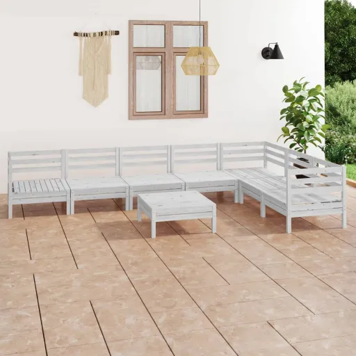 Conjunto Lounge de Jardim Pinho Maciço Branco (8 pcs)