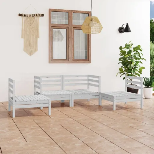 Conjunto Lounge de Jardim Pinho Maciço Branco (4 pcs)