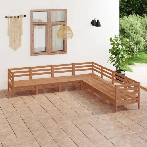 Conjunto Lounge de Jardim Pinho Maciço Castanho Mel (7 pcs)