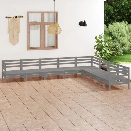 Conjunto Lounge de Jardim Pinho Maciço Cinzento (8 pcs)