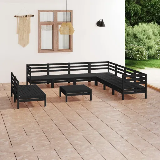 Conjunto Lounge de Jardim Pinho Maciço Preto (10 pcs)