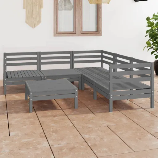 Conjunto Lounge de Jardim Pinho Maciço Cinzento (6 pcs)