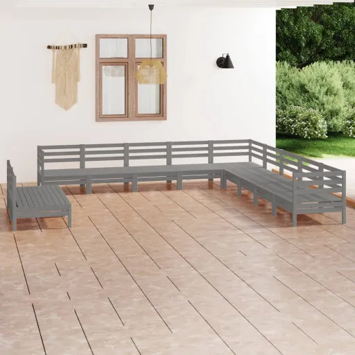 Conjunto Lounge de Jardim Pinho Maciço Cinzento (11 pcs)