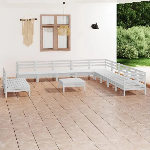 Conjunto Lounge de Jardim Pinho Maciço Branco (12 pcs)