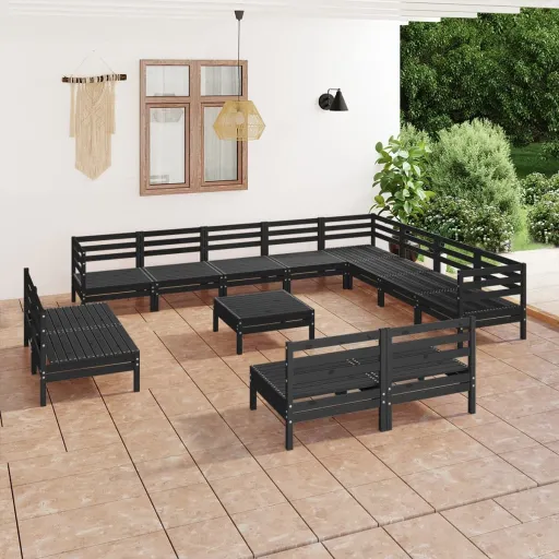 Conjunto Lounge de Jardim Pinho Maciço Preto (13 pcs)