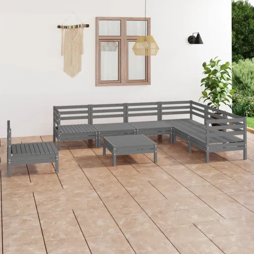 Conjunto Lounge de Jardim Pinho Maciço Cinzento (8 pcs)